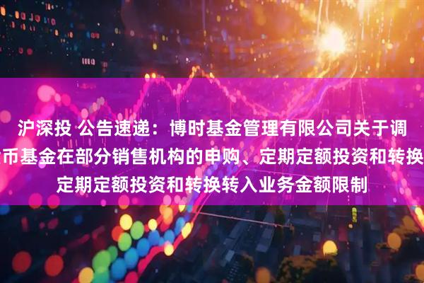 沪深投 公告速递：博时基金管理有限公司关于调整旗下博时合利货币基金在部分销售机构的申购、定期定额投资和转换转入业务金额限制